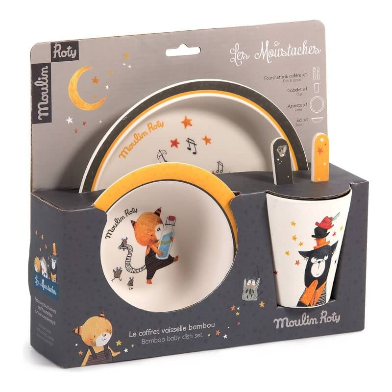 Moulin Roty Les Moustaches Baby Safe Bamboo Dish Set 27x7x24cm
