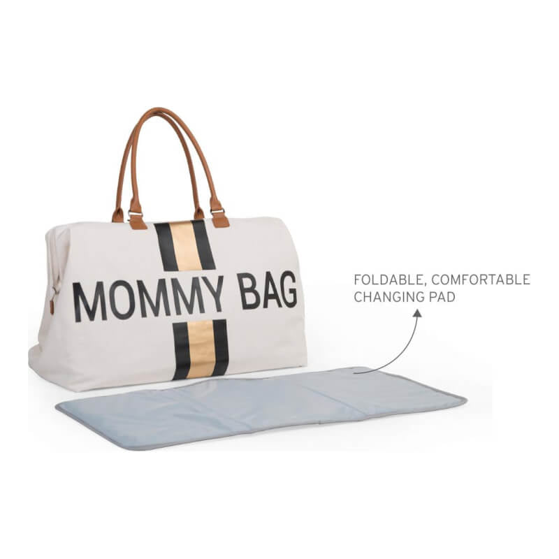 Childhome Mommy Nursery Bag - Off White Stripes Black/Gold