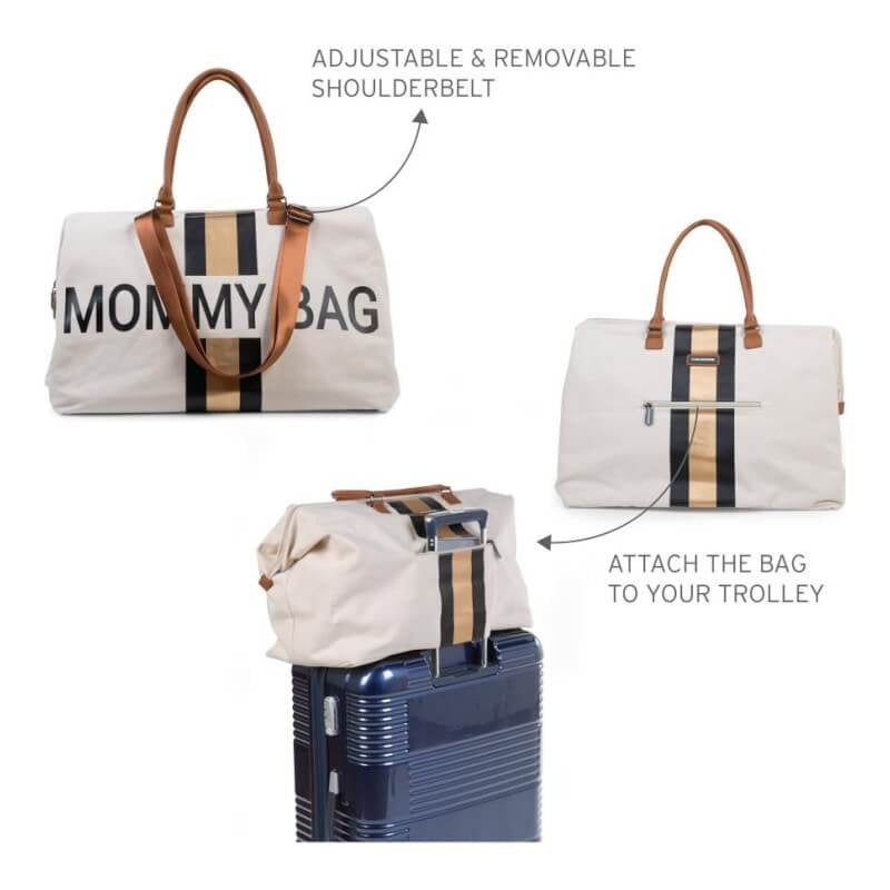 Childhome Mommy Nursery Bag - Off White Stripes Black/Gold