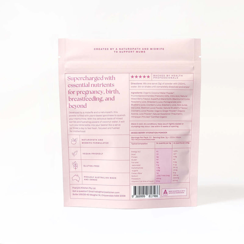 Franjo's Kitchen Motherhood Hydration Powder - Mixed Berry & Coconut Water 150g