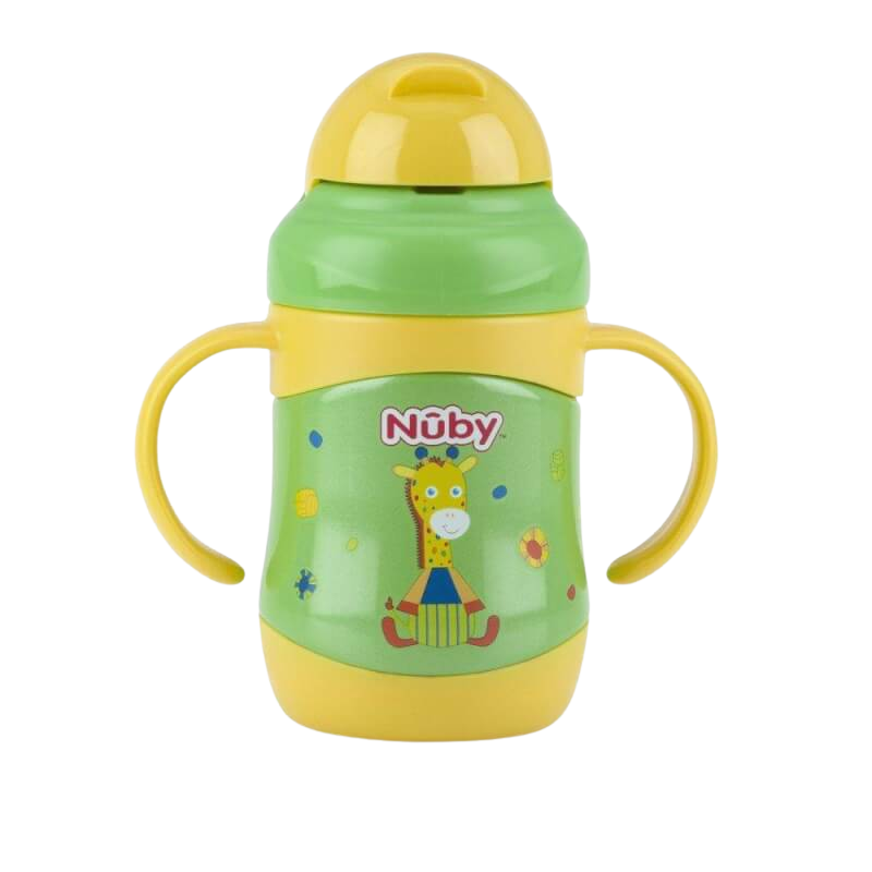Nuby 1 Pk 7oz/220ml Twin Handle No Spill Printed Stainless Steel Clik-It Flip-It