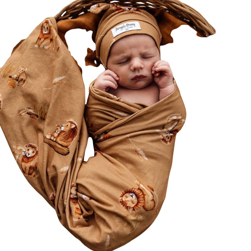 Snuggle Hunny Roar Baby Jersey Wrap & Beanie Set
