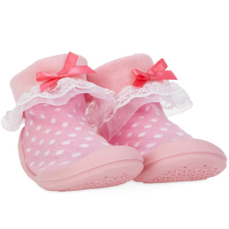 Nuby Snekz Sock & Shoe - Pink with White Dots