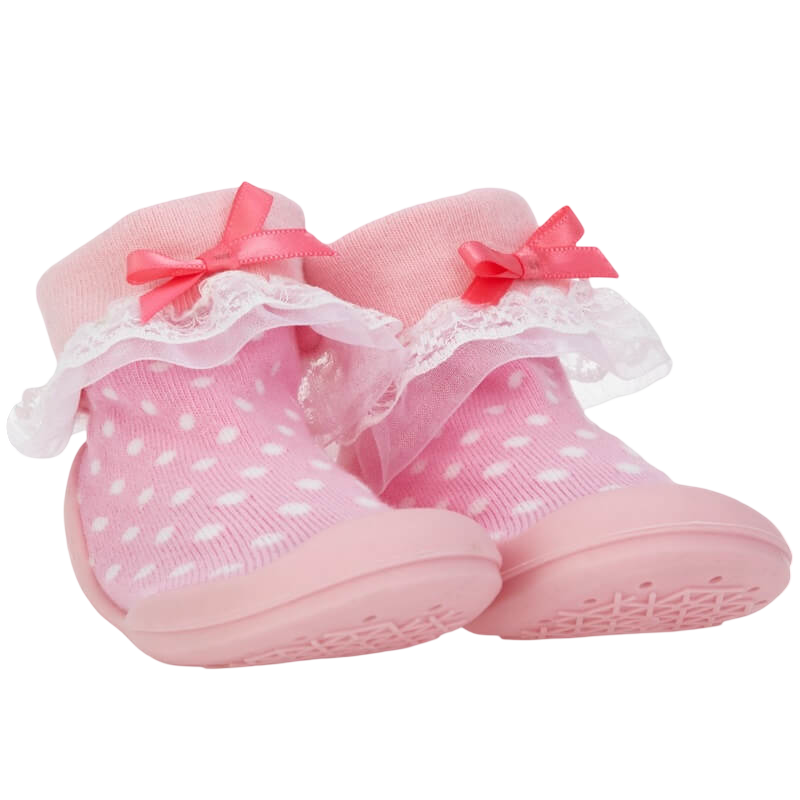 Nuby Snekz Sock & Shoe - Pink with White Dots