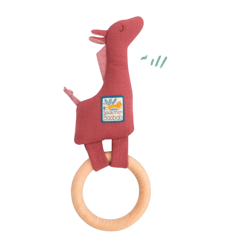 Moulin Roty Sous Mon Baobab Wooden Giraffe Ring Rattle 23cm