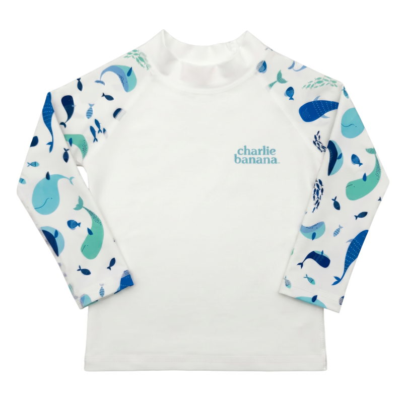 Charlie Banana Rash Guard White + The Whale on White