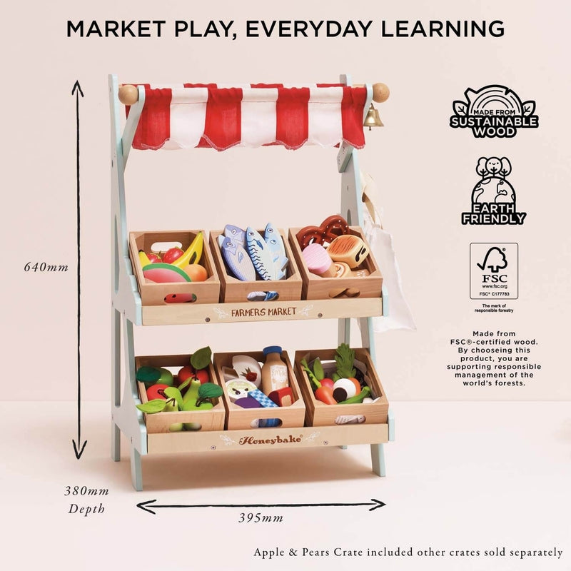 Le Toy Van Wooden Market Stall & Fruit Play Food Crate