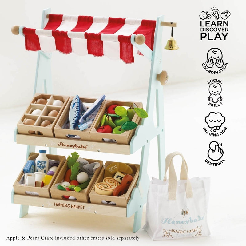 Le Toy Van Wooden Market Stall & Fruit Play Food Crate